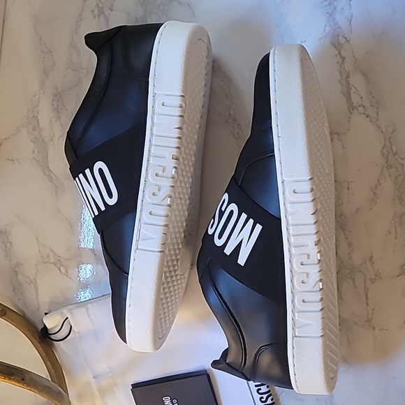 MOSCHINO LOGO BAND LEATHER SNEAKERS SZ EU 40 - Picture 14 of 17